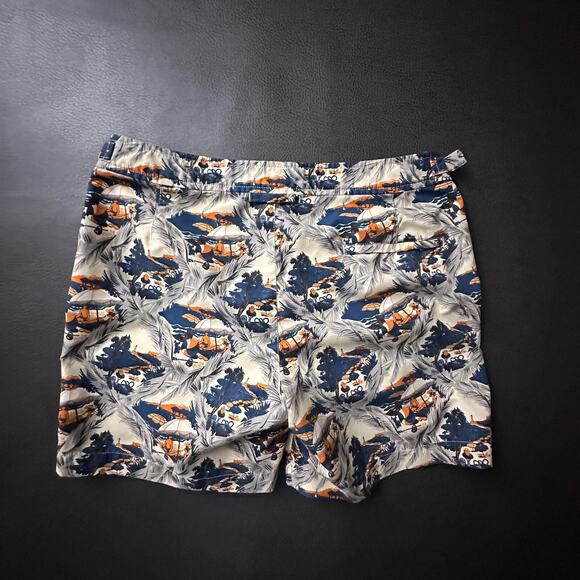 Orlebar Brown Trunks Mens 32 Beige All Over Print Hybrid Shorts Mesh Lined Zip - Picture 7 of 12